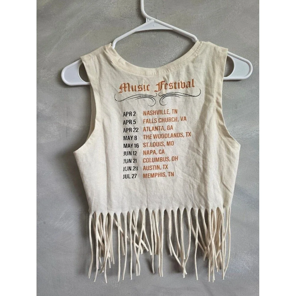 Nashville Rock & Roll Music Festival Tan Fringe Tank Top Shirt Size S